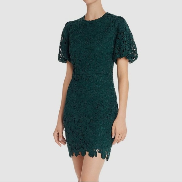 Aqua Dresses & Skirts - AQUA Green Floral Lace Puff-Sleeve Mini Dress S | NWT $245